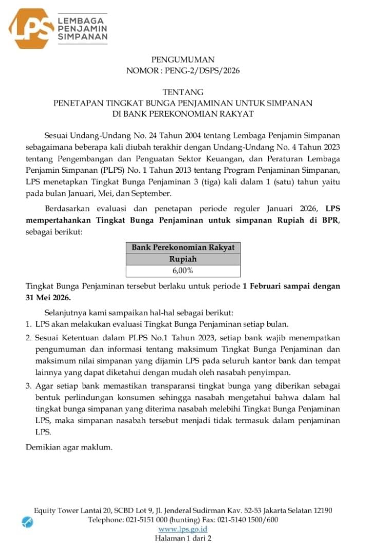 Suku Bunga LPS Tahun 2026